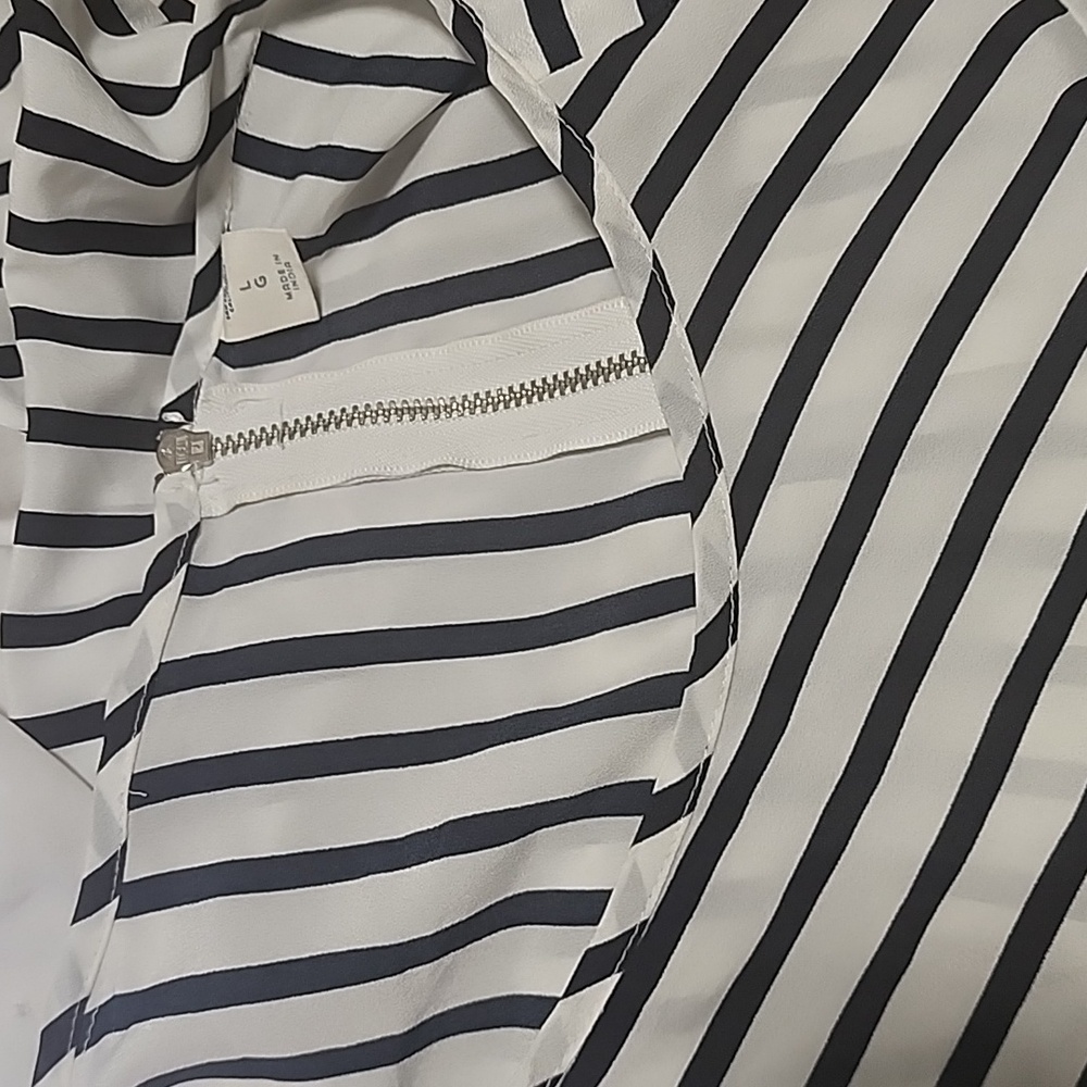 OLD NAVY Color Block Striped Tunic Top L Zipper Back Long Sleeve Blouse Shirt - Picture 12 of 14